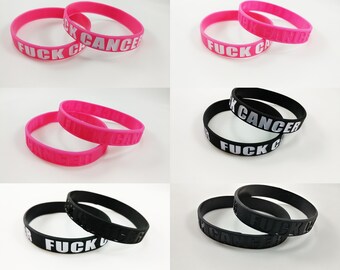 2 Pack F*uck Cancer silicone wristbands for cancer awareness. Fits teenagers to adults.