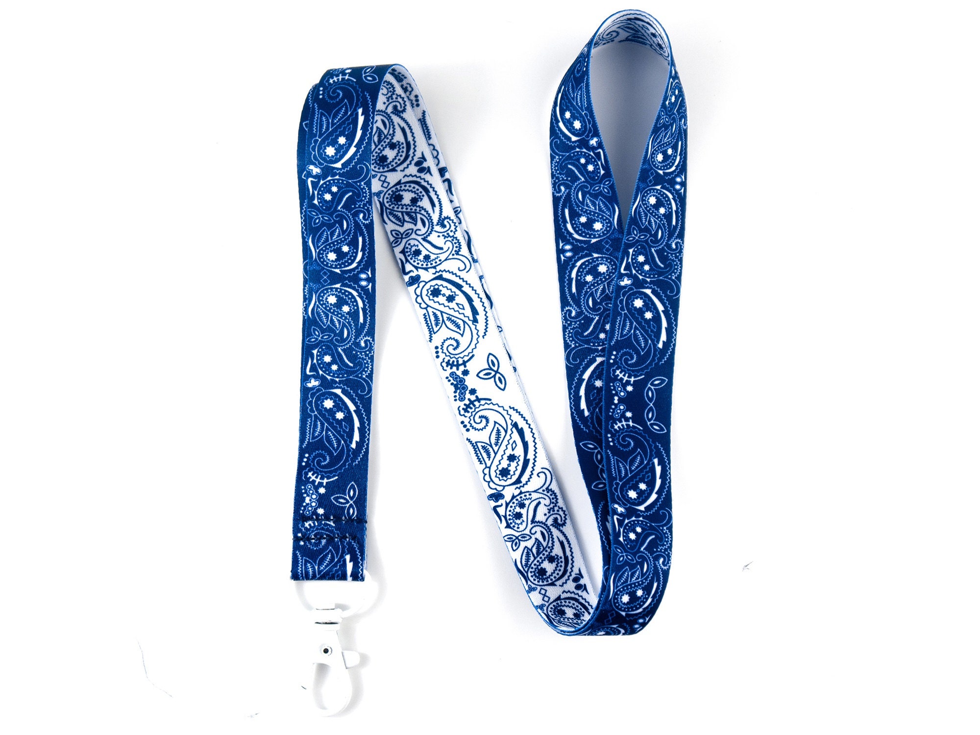Paisley Bandana Lanyard Keychain Neck Strap Blue and White Etsy