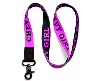 Chevy Girl Lanyard Keychain w/ Leather - Black/Purple Chevrolet Neck Strap ID Badge Holder for Keys Fob - Chevy Key Chain for Car Girl Women