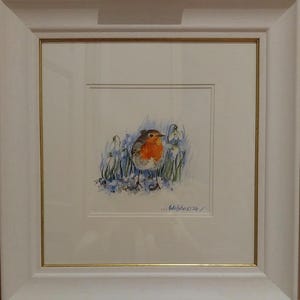 ROBIN and SNOWDROPS Robin Spirit Messenger Ireland Mythology Watercolour Wildlife Garden Framed Birds Christmas Spring Otherworld