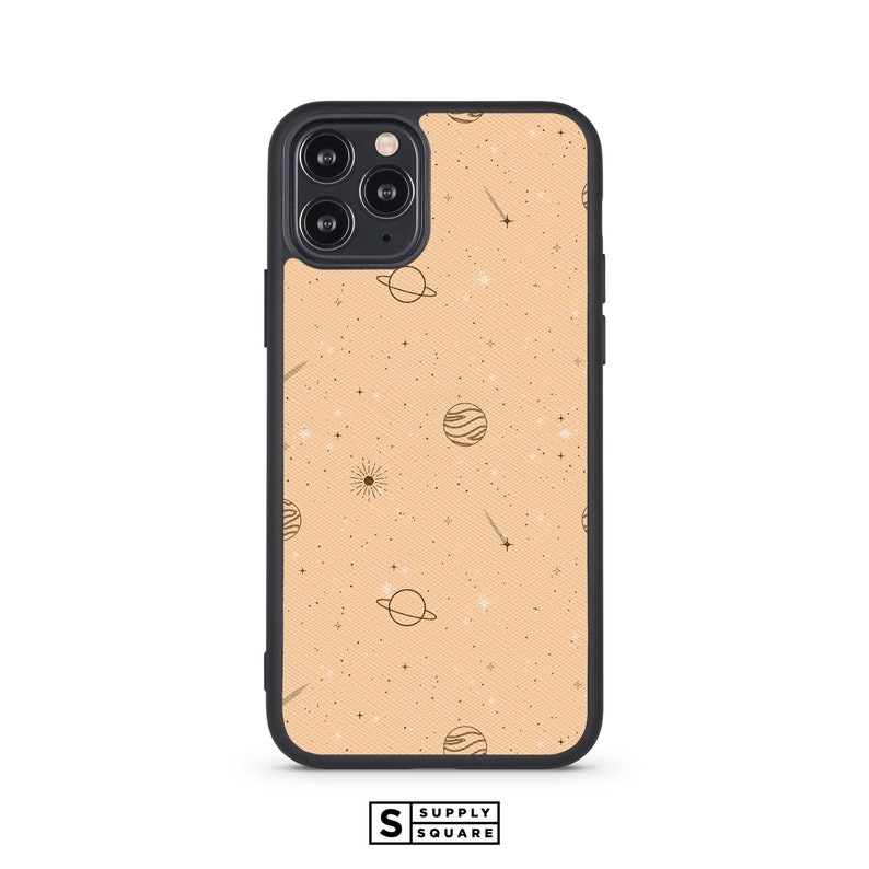 Vegan Leather iPhone Xs Max iPhone 11 Pro Space Planets Leather iPhone Case Delicate Planets iPhone Xr Case Galaxy 8 Plus Saffiano