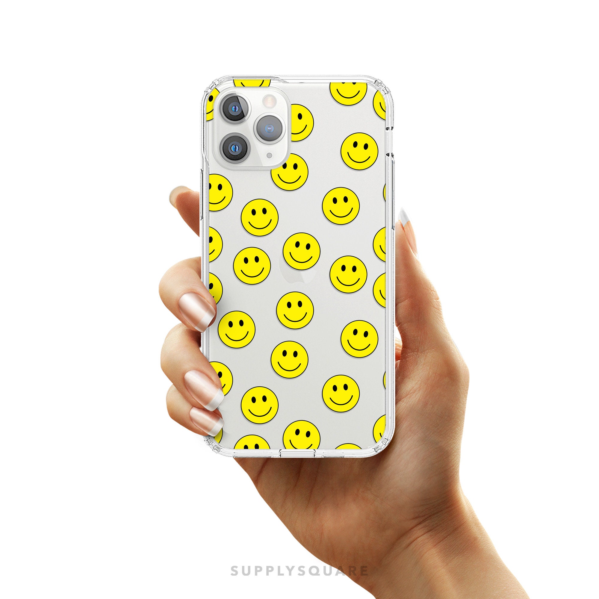 Clear Yellow Smiley Faces Iphone Case Iphone 11 Pro Max Etsy