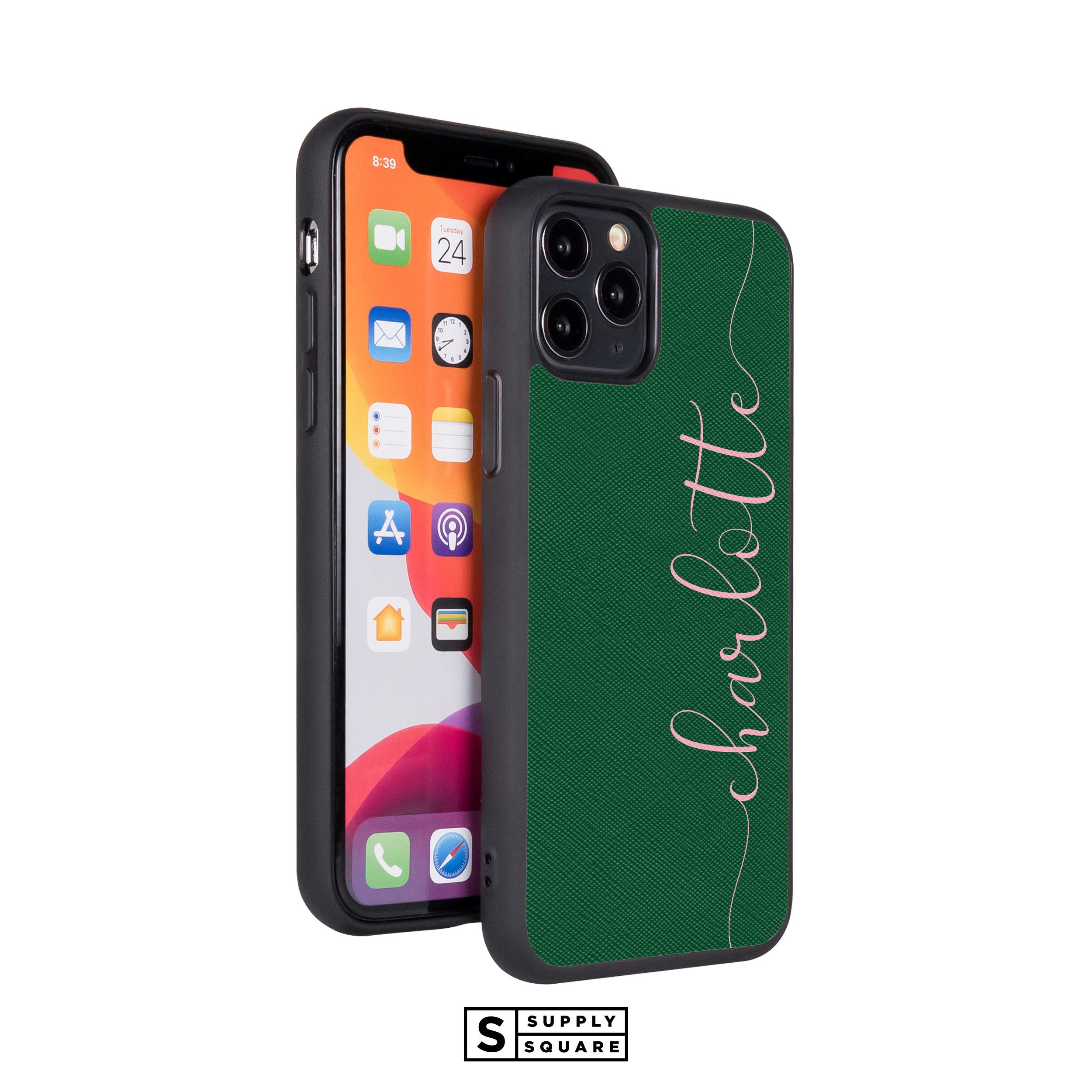 Dark Green Personalised Leather Iphone Case Iphone 11 Pro Etsy UK