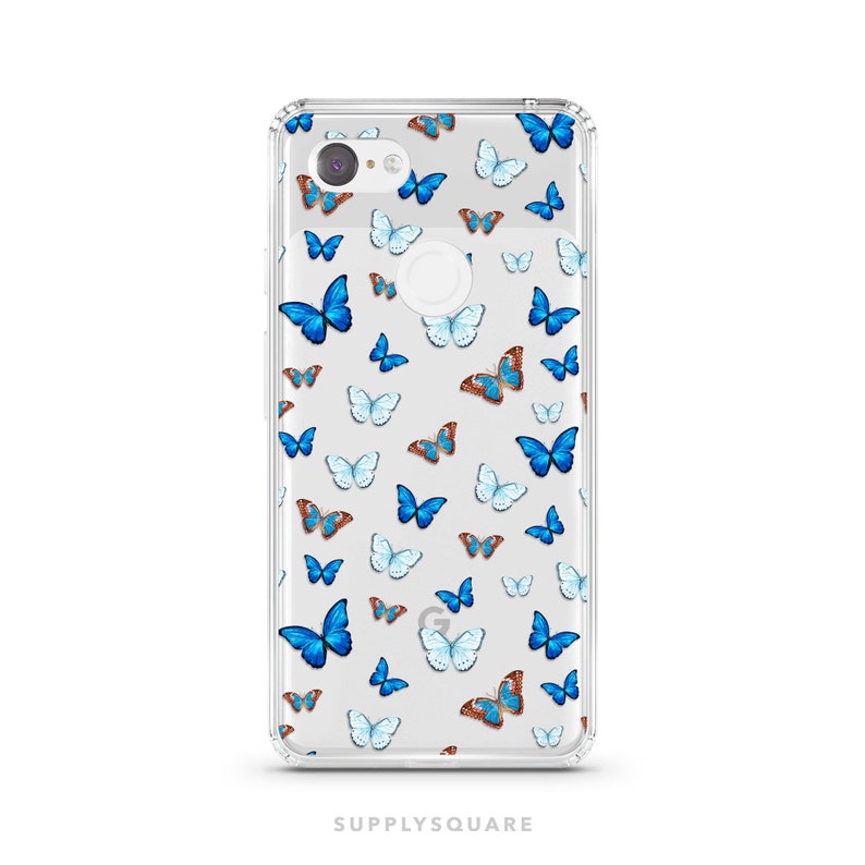 Blue Butterflies Pixel Case - Pixel 5 Case, Pixel 4a Case, Pixel 3XL Case, Pixel 4 XL Case, Custom Google Pixel Case, Butterfly Pattern 