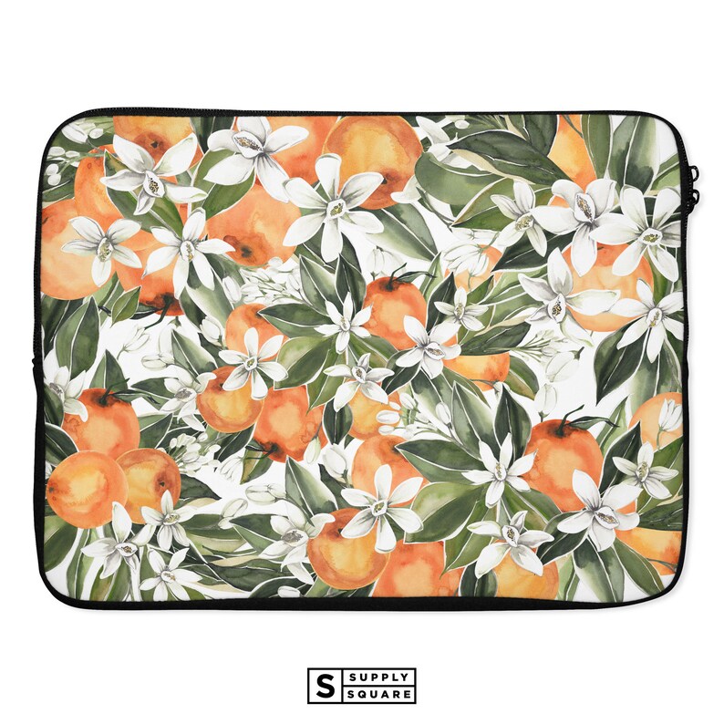 Orange Citrus Leaves 13 Inch Laptop MacBook Case Laptop Sleeve Fruit Pattern 15 Inch Laptop Tech Accessories Floral MacBook Case