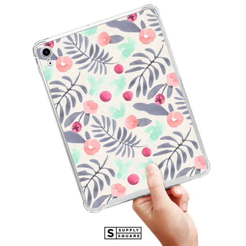 iPad Mini Case iPad Pro Case Floral Watercolor Flowers iPad Case iPad Air Case Pink And Grey Flowers Working From Home Pastel