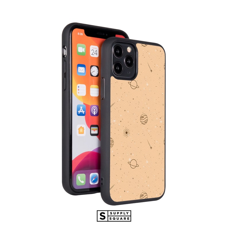 Vegan Leather iPhone Xs Max iPhone 11 Pro Space Planets Leather iPhone Case Delicate Planets iPhone Xr Case Galaxy 8 Plus Saffiano