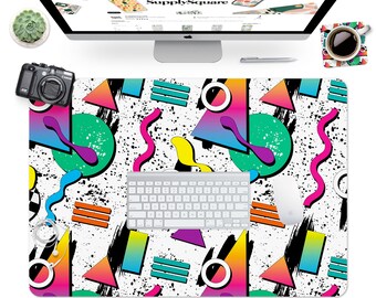 Retro 80s Pattern Desk Mat - Working From Home, Gaming Pad, Custom Large Mouse Pad, Desk Covers, Custom Printed, 80s Inspired, Accessories