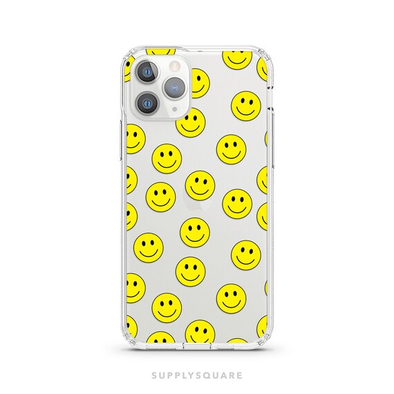 Clear Yellow Smiley Faces Iphone Case Iphone 11 Pro Max Etsy