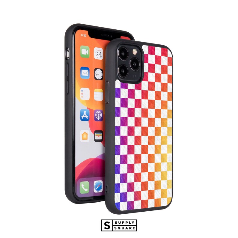Saffiano Tech Accessories iPhone 11 Xr Cali iPhone 8 Plus Xs Max 7 Vegan Leather Rainbow Checkers Leather iPhone Case iPhone Xs