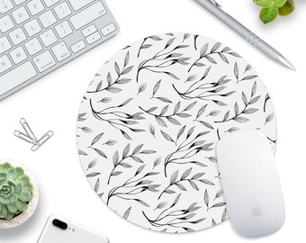Mouse Pad Black And White Leaves Mousepads Office Decor Desk Accessories Floral Flowers Leaf Minimalist Circle Rectangle Fabric Home Dorm
