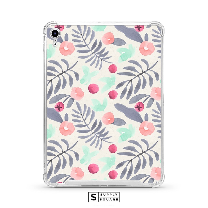 iPad Mini Case iPad Pro Case Floral Watercolor Flowers iPad Case iPad Air Case Pink And Grey Flowers Working From Home Pastel