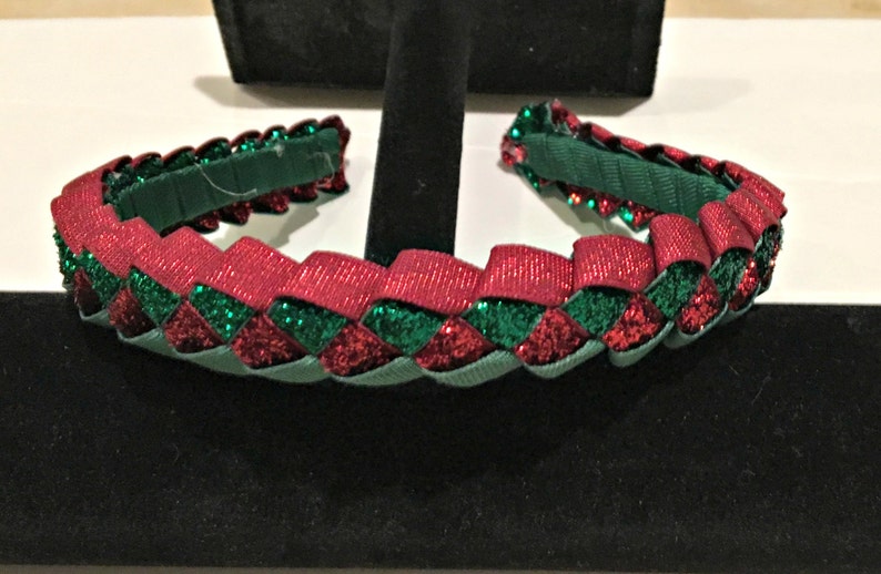 Glittering Shimmering  Red and Green braided woven headband
