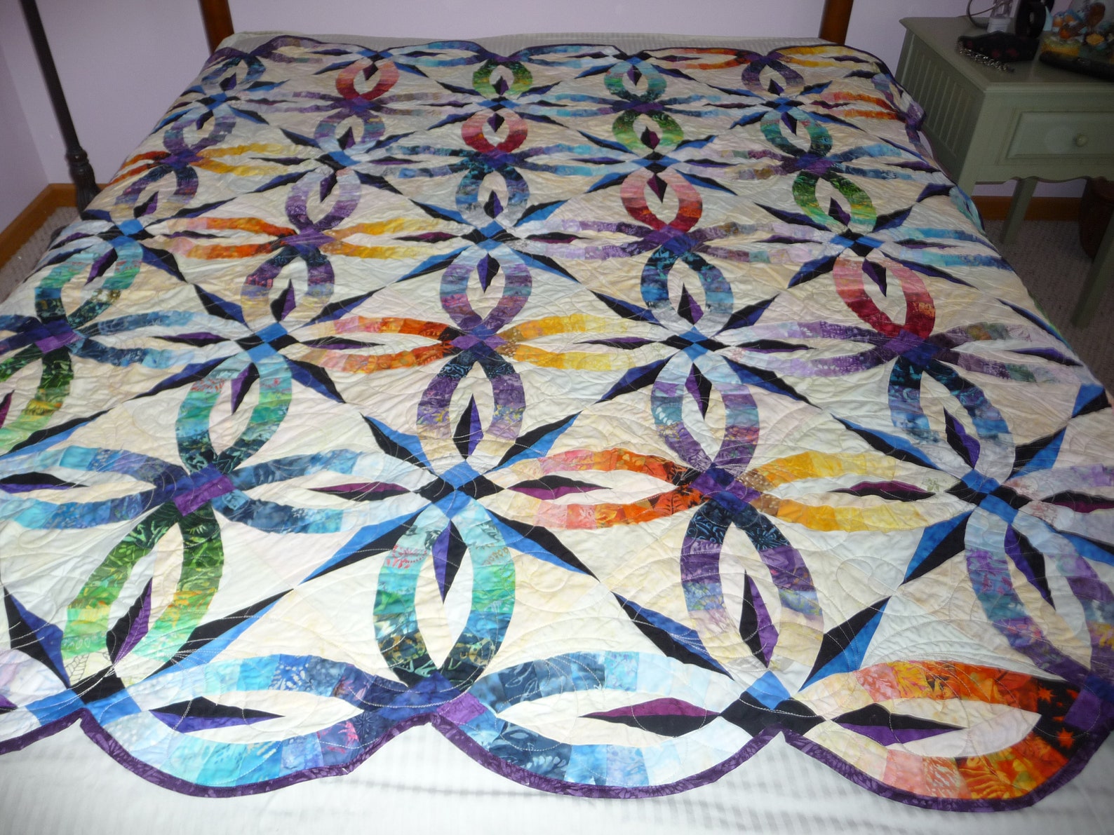 100 Batik Quilt 63x72 Paper Pieced Bali Wedding Ring Judy Etsy