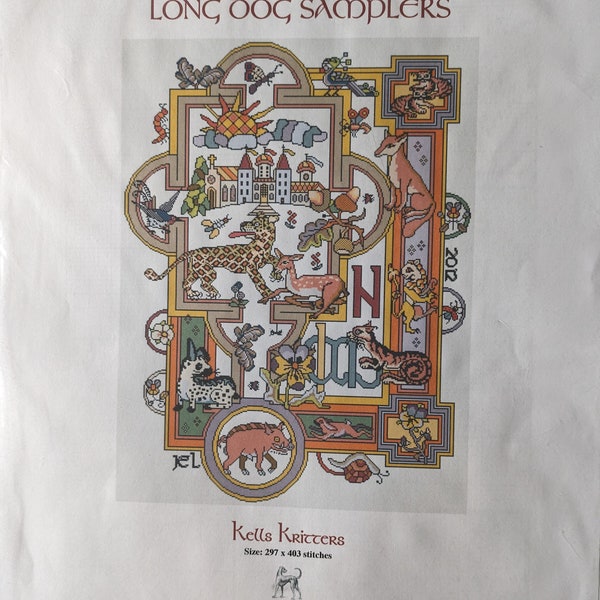 New Long Dog Samplers "Kells Kritters" 2012 cross-stitch chart;  animals from the Book of Kells