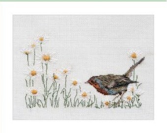 New Kit Thea Gouverneur "Summer Robin" Cross Stitch Chart, 32-count Linen, Fiber, Needle