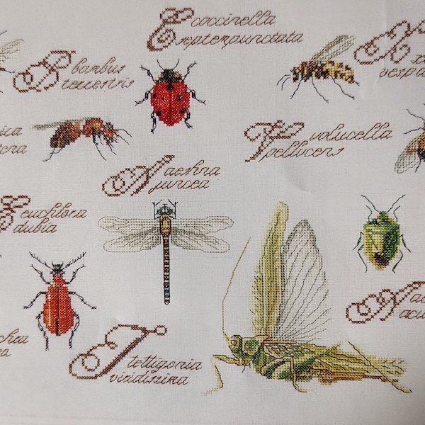 Thea Gouverneur "Insekten" (Insects) cross-stitch kit;  includes chart, linen, and floss