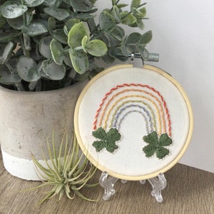 Embroidery Boho Rainbow Wall Art, Boho Nursery Decoration, Hoop Art, St. Patrick's Day Decoration Wall Hanging, Home and Office Accessories image 1