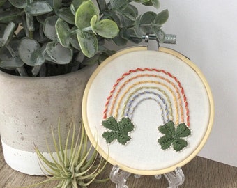 Embroidery Boho Rainbow Wall Art, Boho Nursery Decoration, Hoop Art, St. Patrick's Day Decoration Wall Hanging, Home and Office Accessories