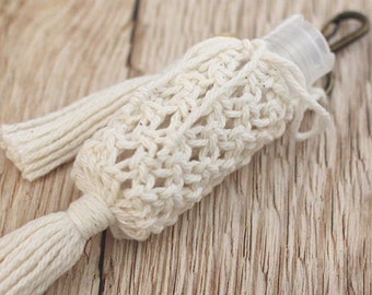 Natural Hand Sanitizer Holder, Women's Fashion Accessories, Macrame Key Chain, Boho Key chain, Graduation Gift, For Women, Birthday Gift