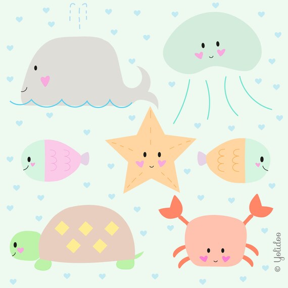 Under The Sea Clipart Cute Sea Clipart Set Sea Clipart Etsy