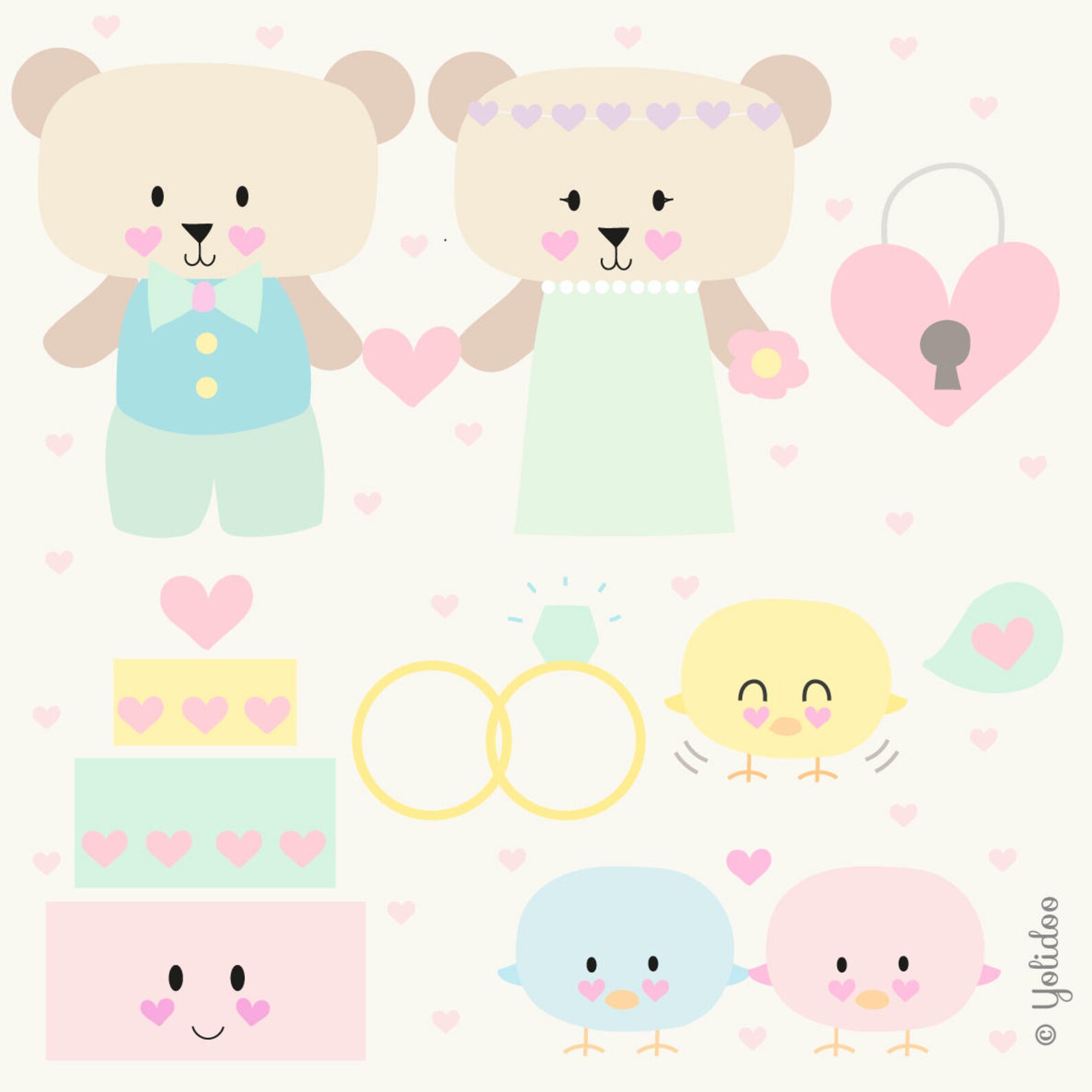 Kawaii Wedding Clip Art Kawaii Clipart Hand Drawn Digital Etsy
