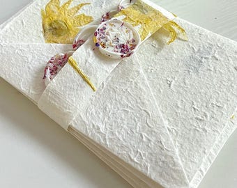 Real Flower Note Card Sets and Envelopes Handmade Mulberry Paper with Rice Paper and Real Leaf Inserts and Wax Seals 4 Complete 4-Piece Sets