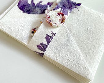 Real Flower Note Card Sets and Envelopes Handmade Mulberry Paper with Rice Paper and Real Leaf Inserts and Wax Seals 4 Complete 4-Piece Sets
