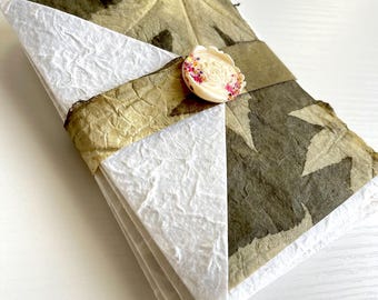 Kozo Note Card Leaf Sets and Envelopes Handmade Mulberry Paper with Rice Paper and Real Leaf Inserts and Wax Seals 4 Complete 4-Piece Sets