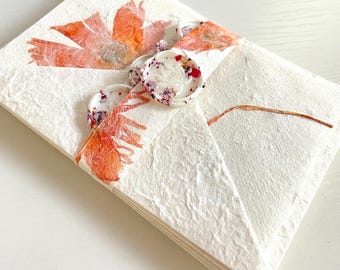 Real Flower Note Card Sets and Envelopes Handmade Mulberry Paper with Rice Paper and Real Leaf Inserts and Wax Seals 4 Complete 4-Piece Sets