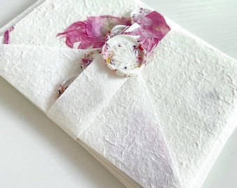 Real Flower Note Card Sets and Envelopes Handmade Mulberry Paper with Rice Paper and Real Leaf Inserts and Wax Seals 4 complete 4-Piece Sets