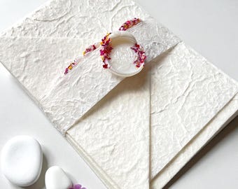 Stones Handmade Note Card Sets of Mulberry Paper with Envelopes and Rice Paper with dried leaf Inserts and wax seals 4 complete 4-Piece Sets