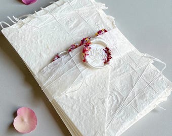 Notecard Sets Handmade Mulberry Paper and Strings with Envelopes, Rice Paper and Leaf Inserts, Wax and Petal Seals 4 complete 4-Piece Sets