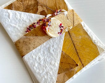 Real Cassia Leaf Note Card Sets and Envelopes Handmade Mulberry Paper with Rice Paper and Leaf Inserts and Wax Seals 4 Complete 4-Piece Sets