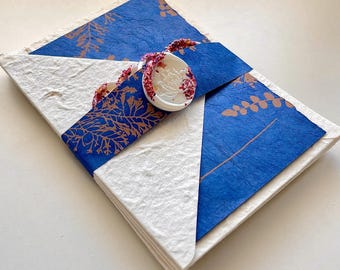 Handmade Note Card Sets Lokta Paper Foliage Motif Mulberry Envelopes Pressed Leaf Rice Paper Inserts and Wax Seals 4 Complete 4-Piece Sets