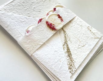 Real Flower Note Card Sets and Envelopes Handmade Mulberry Paper with Rice Paper and Real Leaf Inserts and Wax Seals 4 Complete 4-Piece Sets