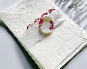 Fern Handmade Note Card Sets of Mulberry Paper with Envelopes and Rice Paper with dried leaf Inserts and wax seals 4 complete 4-Piece Sets