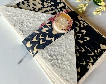 Handmade Note Card Sets Lokta Paper Batik Flowers Mulberry Envelopes Pressed Leaf Rice Paper Inserts and Wax Seals 4 Complete 4-Piece Sets
