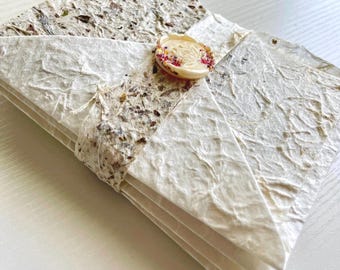 Kozo Note Card Sets and Envelopes Handmade Mulberry Paper with Rice Paper and Real Leaf Inserts and Wax Seals 4 Complete 4-Piece Sets