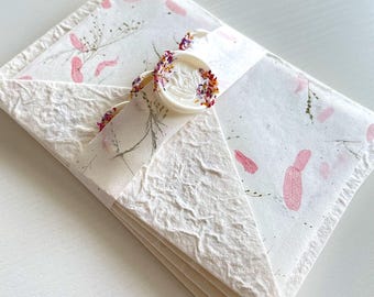 Real Tamarind Leaf Note Card Sets and Envelopes Handmade Mulberry Paper with white Hemp paper Inserts and wax seals 4 complete 4-Piece Sets