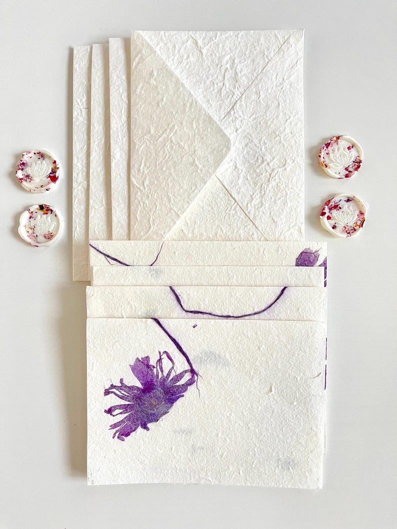 Real Flower Note Card Sets and Envelopes Handmade Mulberry Paper With ...