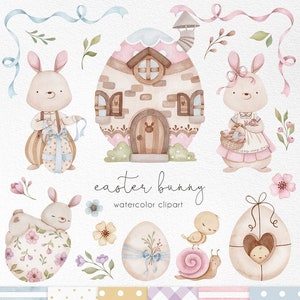 Easter Bunny Watercolor clipart,  Bunny watercolor clipart, Vintage baby decor graphics, Baby bunny png, easter clipart