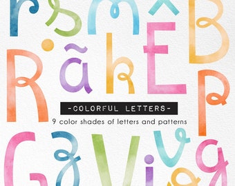 Coloful Letters watercolor clipart, fun alphabet png, abc illustrations, digital sticker, cute designs for Baby Shower, Letter clipart