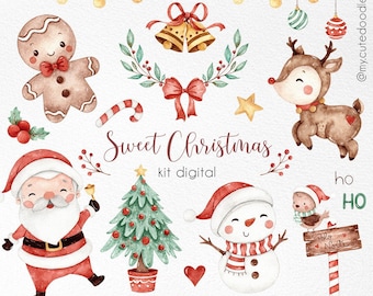 Clipart aquarelle de Noël doux, graphiques aquarelle de Santa mignon, aquarelle de vacances d'hiver png