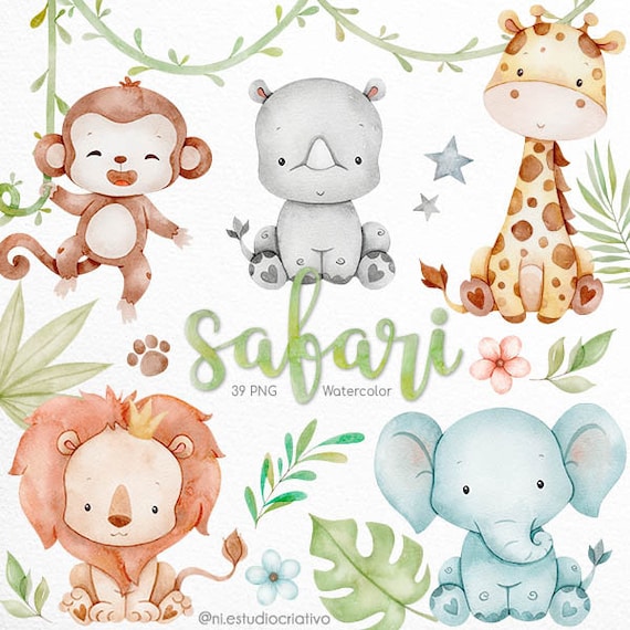 Safari watercolor clipart Safari Baby Shower Jungle Etsy