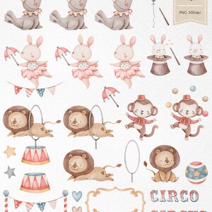 Buy Circus Watercolor Clipart Set, Animals Illustration, Little Clown ...