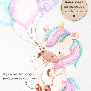 Cute Unicorn Watercolor clipart, Instant download, rainbow clip art , Magic unicorn graphics, candy color, party supplies image 6