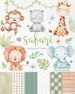 Safari watercolor clipart, Safari Baby Shower, Jungle Watercolor Clip Art, Nursery Nursery Decor art,  Printable Art, Wall Decor 
