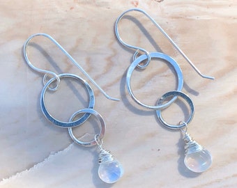 Flashy Moonstone Drops on Sterling Circles