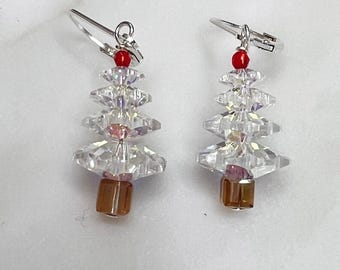 Brincos de árvore de Natal com cristais Swarovski e enfeites vermelhos